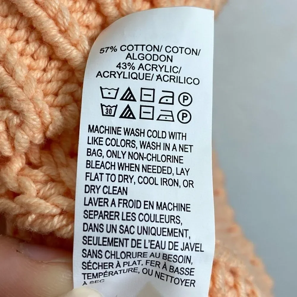Lucky Brand Peachy Orange Ribbed Knit V Neck Sweater Size S